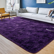 Przemy Dark Purple Area Rug for Bedroom, 4X6 Feet Fluffy Shaggy Rugs for Living  - £35.18 GBP