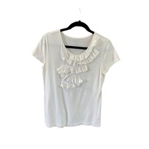Van Heusen Womens Medium Tshirt Short Sleeve White Ruffle Detail - $9.89