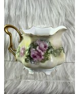Vintage Germany Hand Painted Bone China Creamer Pitcher Floral Gold - $41.11 CAD