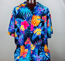 King Kamcha Bold Colored Tropical Hawaiian Pineapple Men&#39;s 6XL Button Do... - $22.94