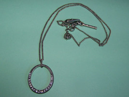 Kenneth Cole Reaction Necklace rhinestone open oval pendant silvertone metal - £20.52 GBP