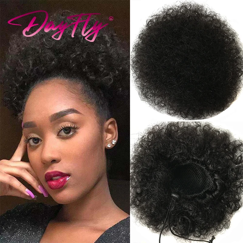 Short Afro Kinky Curly Ponytail Wigs Human Hair Natural Brazilian Kinky Cur - £9.00 GBP+