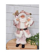 Christmas Pink Shabby Chic Santa Claus Doll Figurine Statue Tabletop 11&quot;... - $28.00