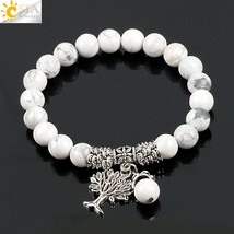CSJA Fashion Round White Howlite Stone Mala Beads Tree of Life Bracelets for Men - £9.29 GBP