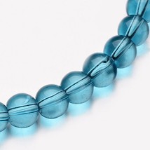 Bead Lot 5 strand 8mm round Medium Aquamarine glass 11 inch strands  KR8 - £8.70 GBP