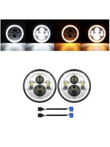 Pair 7 inch Round LED Headlights high or low beam Chrome for Jeep Wrangler JK TJ - £38.77 GBP