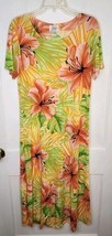 JOSTAR Sz Small Short Sleeve ORANGE HIBISCUS SLINKY Dress Hawaiian Vacation - $38.36 CAD