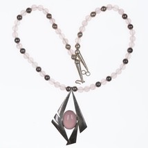 22&quot; Vintage Carol Felley Rose Quartz Southwestern Modernist Sterling necklace - £194.35 GBP