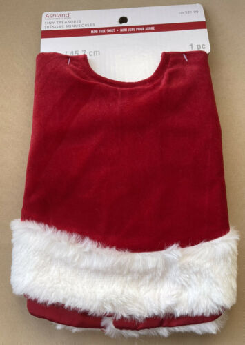 NEW MINI 18” CHRISTMAS TREE SKIRT Plush Red with White Faux Fur Trim Satin Lined - $13.99