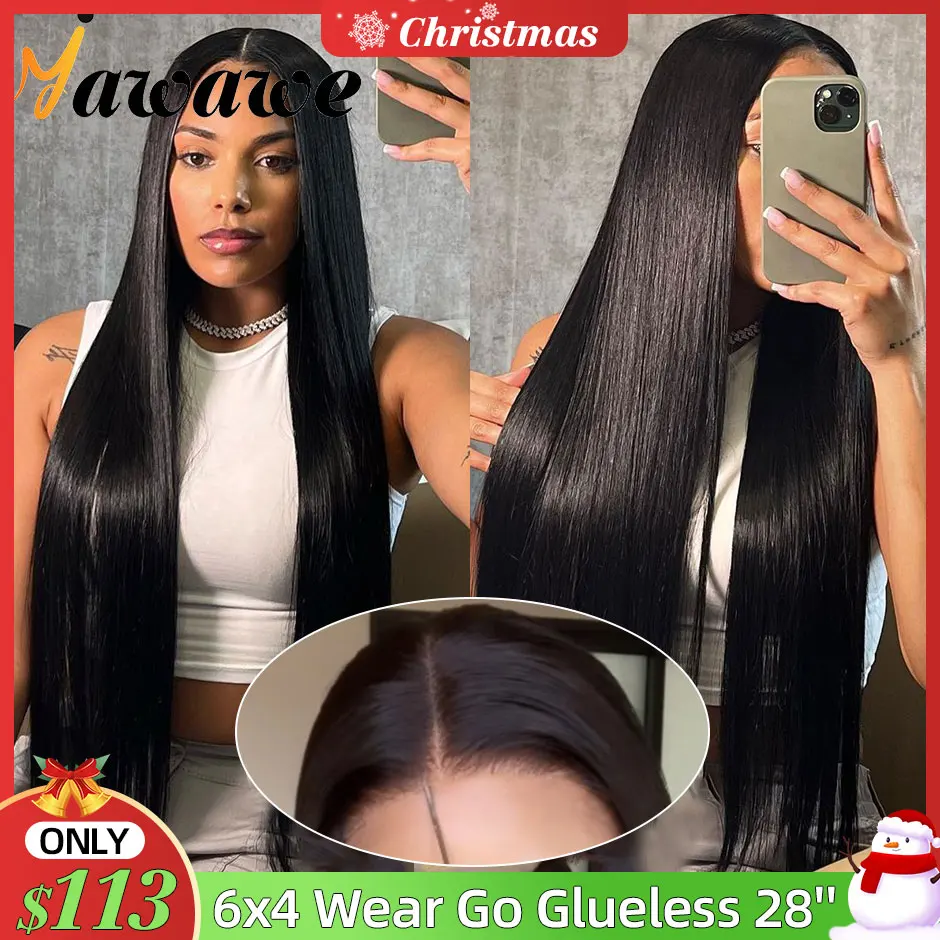 Yawawe hair 6X4 glueless wig human hair ready to wear wigs for women straight - £111.00 GBP+