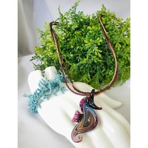 Vintage GLASS Handmade SEAHORSE Necklace Beaded Bracelet set Island Beach Ocean - £33.63 GBP