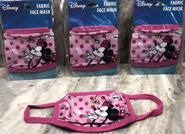 3ea Kids Disney Minnie Mouse Fabric Face Masks Ages 4 &amp; Up-Pink-NEW-SHIP N 24HRS - £7.79 GBP