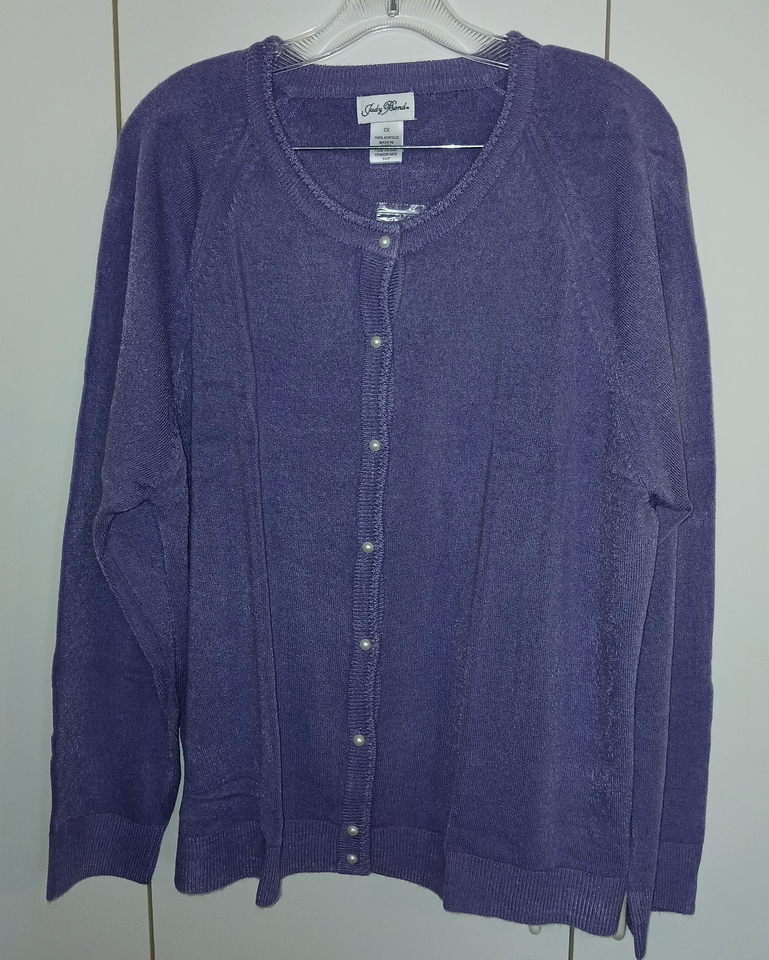 JUDY BOND LADIES LS PURPLE 100% ACRYLIC PEARL BUTTON CARDIGAN-2X-NIP-SOF... - £13.53 GBP