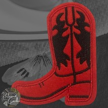 Cowboy Boot in Red and Black Iron On Patch Applique Embellishment - $4.00