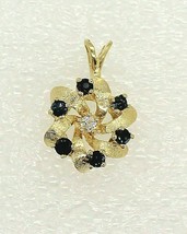 Blue Spinel Diamond Pendant REAL Solid 14 k Gold 2.8 g - £232.98 GBP