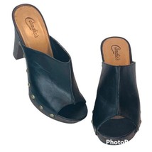 Candies Womens  Black 10 Studded Vegan Leather Heeled Peep Toe Cloggs Sandals - £41.00 GBP
