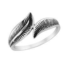 Nature&#39;s Pure Double Leaves Wrap Sterling Silver Band Ring-8 - £11.03 GBP