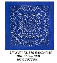 Xl Big Over Size 2-Sided Blue Paisley 27&quot;BANDANA Head Neck Wrap Scarf Face Mask - £7.82 GBP