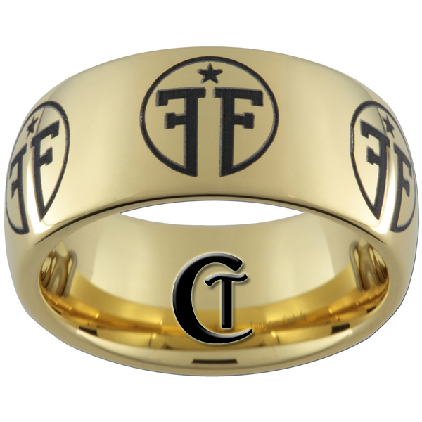 9mm Gold Dome Tungsten Carbide Fringe Design Ring Sizes 5-15 - $49.00