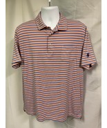 Peter Millar Mens Sz Large Peach/Blue Striped Short Sleeve Shirt-Logo On... - £11.06 GBP