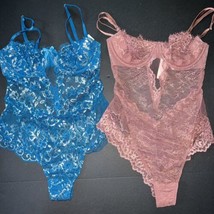 Victoria&#39;s Secret XS unlined Teddy LOT TEAL BLUE silver BROWN Gold lace ... - £101.19 GBP