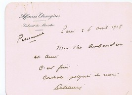 Theophile Delcasse Signed 1915 Handwritten Note JSA LOA French Foreign M... - £135.94 GBP