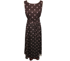 Jessica Howard Vintage Brown Polka Dot Belted Maxi Dress Size 14 - £37.57 GBP