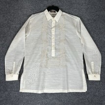 Barong Tagalog Filipino Shirt Mens XL Gold Sheer Dress Long Sleeve Embro... - £78.03 GBP