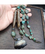 Collier ancien en agate tibétaine de l&#39;Himalaya, perles amulette turquoi... - $281.79