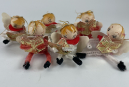Noel Angels Christmas Ornaments Choir Of 6 Pipe Cleaner Singing Halos 1950s MCM - £31.29 GBP