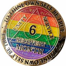 6 Month AA Medallion Rainbow Glitter Gold Plated LGBT Flag Sobriety Chip - £11.72 GBP