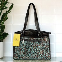 $269 Patricia Nash Brown Tooled Turquoise Poppy Leather Tote Shoulder Bag New - £135.70 GBP
