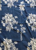 Cloth fabric VTG shower curtain blue with white floral pattern and dots - $375.97 MXN