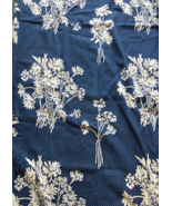 Cloth fabric VTG shower curtain blue with white floral pattern and dots - $375.38 MXN