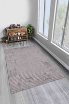 LaModaHome Area Rug Non-Slip - Grey Line Soft Machine Washable Bedroom R... - £24.45 GBP+