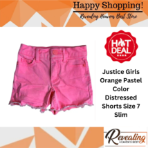 Justice Girls Orange Pastel Color Distressed Shorts Size 7 Slim - £14.00 GBP