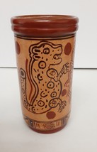 VTG AZTEC MAYAN STYLE POLYCHROME TERRACOTTA POTTERY CYLINDER VESSEL CUP - £70.97 GBP