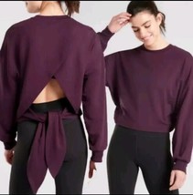 Athleta Yoga Tie Back Sweatshirt Medium Tencel Cotton Modal Stretch Purp... - $14.48