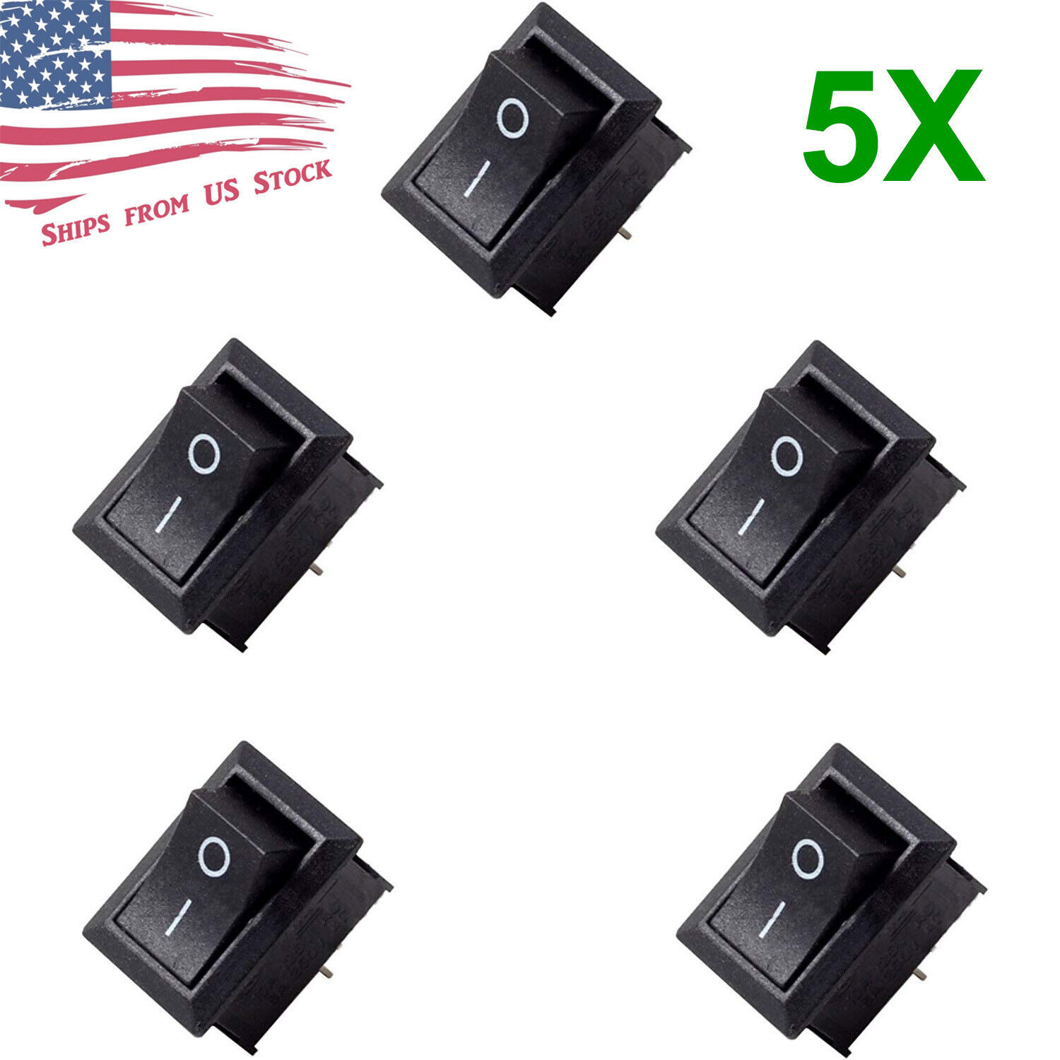 Primary image for 5Pcs Rocker Switch 2 Pin On-Off Spst 125Vac/10A 250Vac/6A 21X15Mm Black Kcd1-101