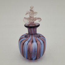 Italian Assisi Blown Art Glass Amethyst Purple &amp; Blue Striped Perfume Bo... - £54.48 GBP