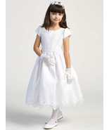 Girls White First Communion Dress w/ Embroidered Lace Sequins (167) - $194.44