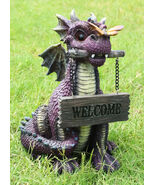 Whimsical Purple Garden Dragon With Butterfly Biting Welcome Plank Sign ... - $752.02 MXN