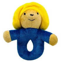 Eden Toys Paddington Bear Rattle Yellow Hat Blue Body Plush 6 inch Vintage - $12.19