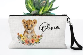 Baby Lion Makeup Bag, Personalized Lion Bag, Zipper Pouch, Wild Animal G... - £12.59 GBP