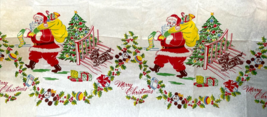 Vintage Christmas Crepe Paper Tablecloth Santa 1950&#39;s Scottie Dog Toys 5... - £71.68 GBP