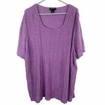 Maggie Barnes Short Sleeve Cable Knit Sweater Women 4X 30/32 Purple Square Neck - £12.90 GBP