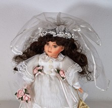Soft Expressions Doll Bride Fine Bisque Porcelain 12.5&quot; Stand Certificate Vtg - £11.73 GBP
