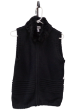 Carducci Black Chunky Knit Sweater Vest Sz L Acrylic Wool Fur Collar BRO... - £7.10 GBP