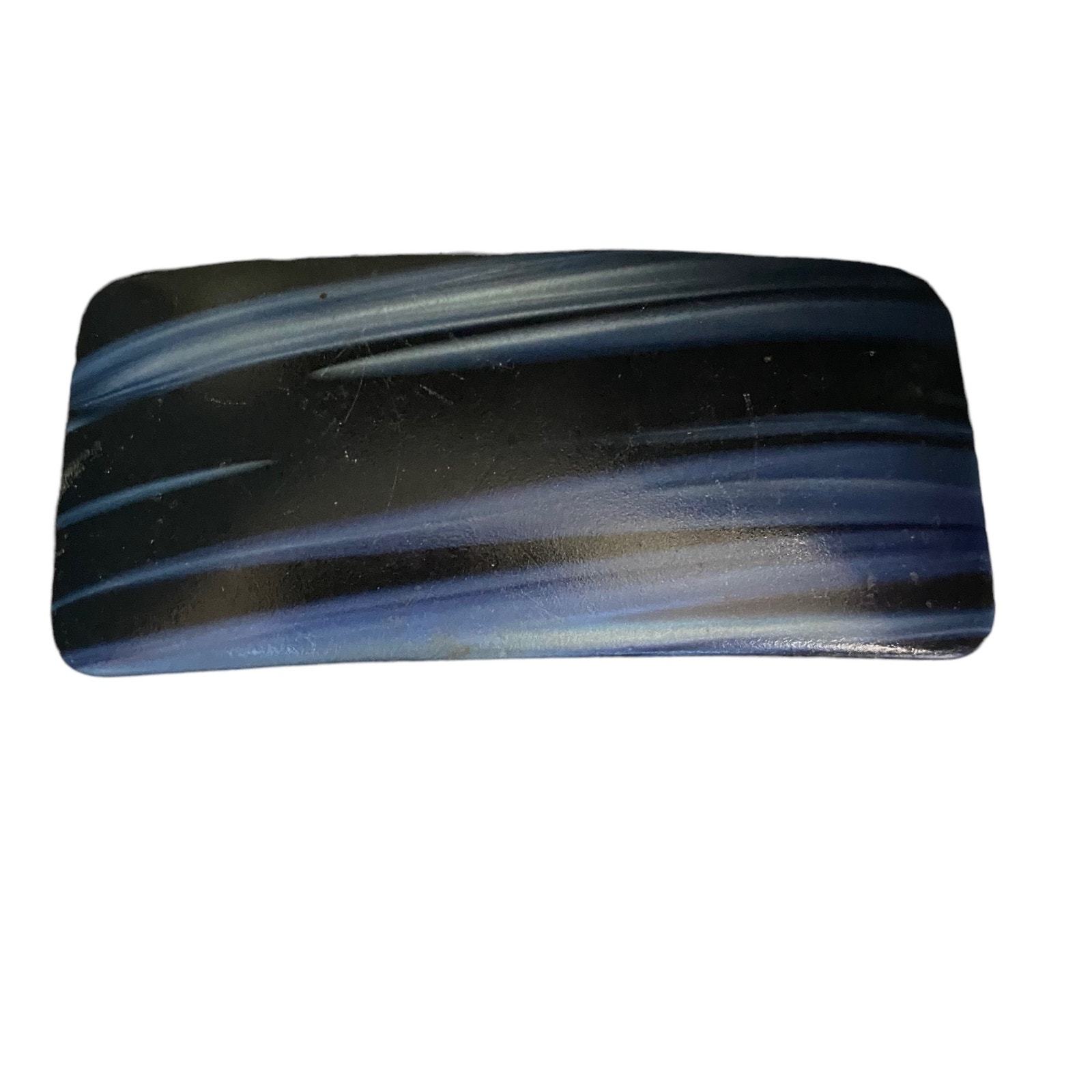 Vintage Rectangular Shaped Blue Stroke Brush Print Hair Barrette faux St... - $17.51