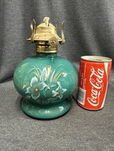 VINTAGE LAMPLIGHT FARMS GREEN FLORAL WHITE &amp; GOLD GLASS OIL LAMP BASE &amp; ... - $17.27
